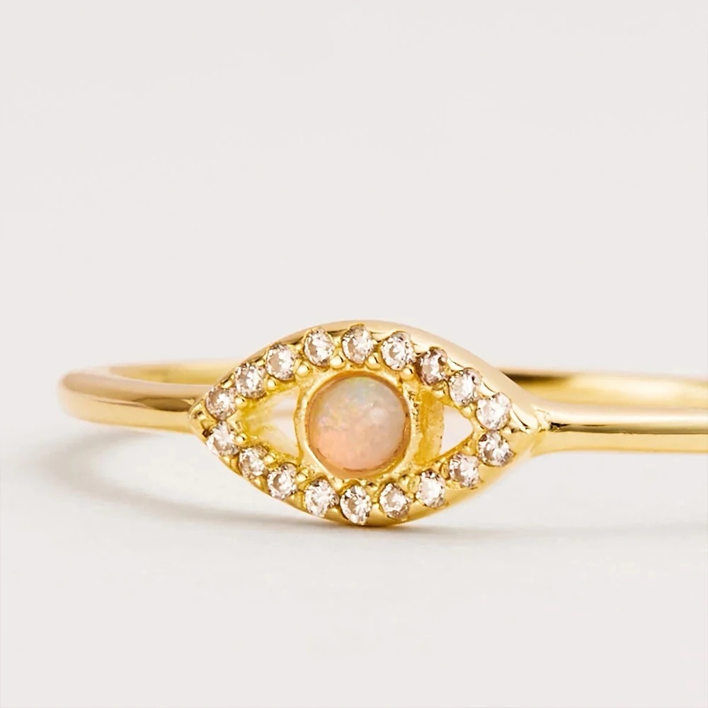 New: Gold Vermeil Evil Eye Opal Stone Pendant Ring - Picture 4 of 9